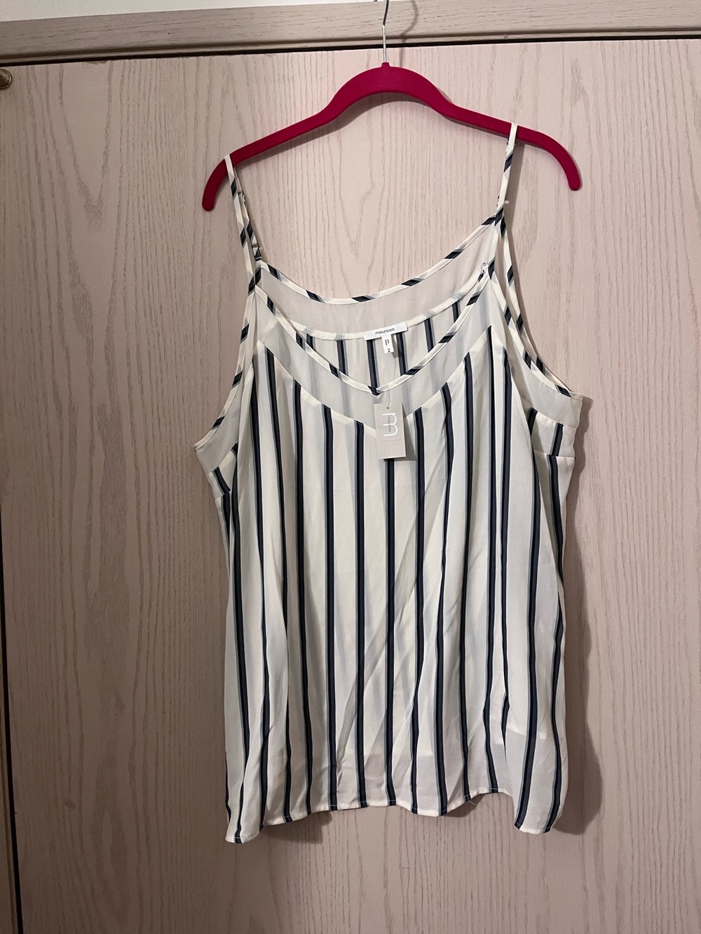Maurices Striped White and Navy Spaghetti Strap Tank Top